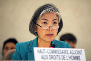 A Alta Comissária Adjunta Kyung-wha Kang se dirige ao Conselho de Direitos Humanos durante reunião sobre a Síria  nesta sexta 29